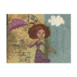 Umbrella Girl Whimsical Garden Illustration postcards