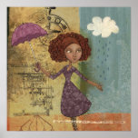 Umbrella Girl Whimsical Garden Illustration Poster posters