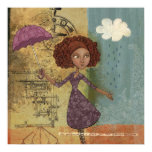 girl, illustration, whimsical, rain, garden,