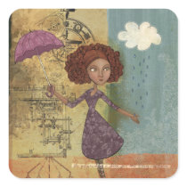 Umbrella Girl Whimsical Garden Illustration Stickers
