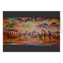 umbrella market, african marketplace, africa, african, plaza, culture, shopping, fine art, abstract art, women, men, greeting card, card, painting, Kort med brugerdefineret grafisk design
