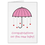 Umbrella with Hearts (Pink) - Congrats New Baby Greeting Cards