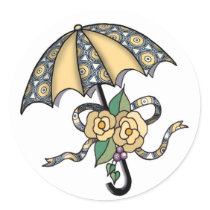 Umbrella with Roses 04 Round Stickers