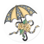 Umbrella with Roses 04 Round Stickers