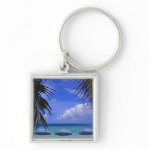 umbrellas on beach, St. Maarten, Caribbean Keychains