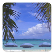 umbrellas on beach, St. Maarten, Caribbean Square Stickers