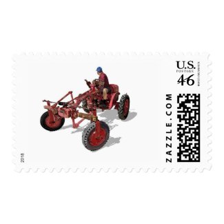 Un-restored Vintage Tractor Red Illustration stamp