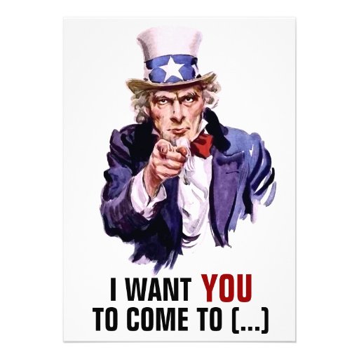 Uncle Sam "I Want You" Customizable Invites (front side)