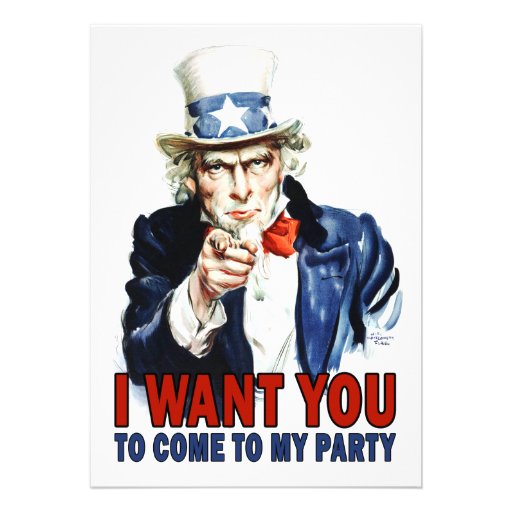 Uncle Sam - I WANT YOU - Party Invitation (front side)