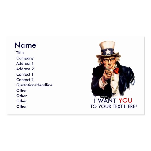 Uncle Sam Personalized Business Cards (front side)