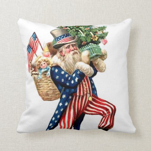 Uncle Sam Santa Claus Christmas Postcard Art Pillow Zazzle
