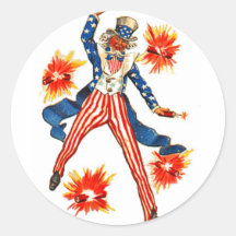 Uncle Sam USA Flag 4th of July Patriotic Vintage Round Stickers