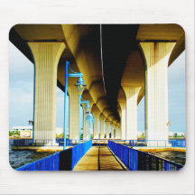 Under bridge blue lights and walkway photo mouse pads