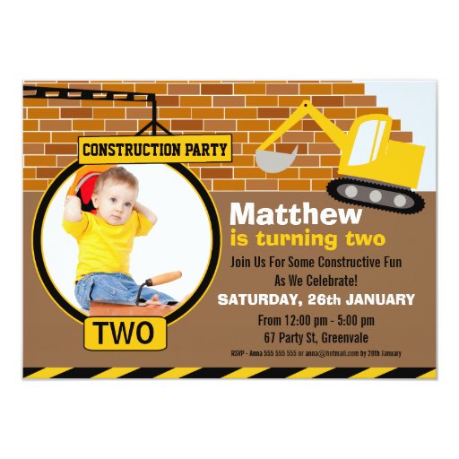 Under Construction Birthday Party Invitation