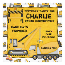 Under Construction Custom Birthday Invitations