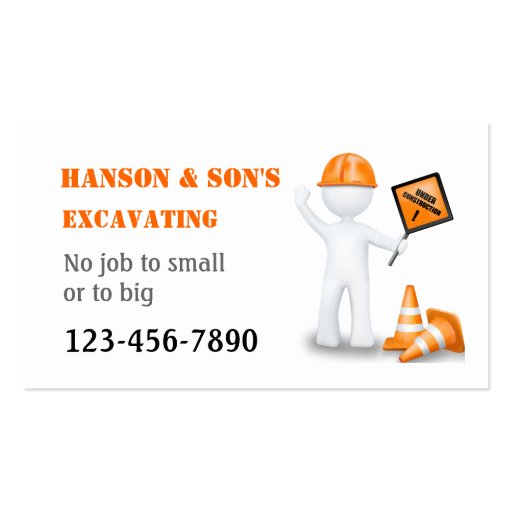 Under Construction Excavating Business Card Zazzle
