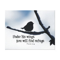 Under His wings Bible Verse Stretched Canvas Prints