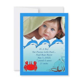 Under the Sea Baby Girl Announcement invitation