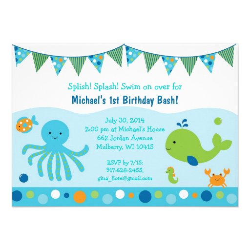 Under the Sea Birthday Invitations (front side)
