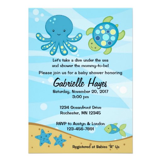 Under the Sea Blue Baby Shower Invitations (front side)