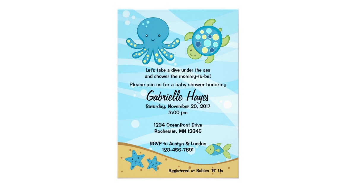 Under The Sea Blue Baby Shower Invitations