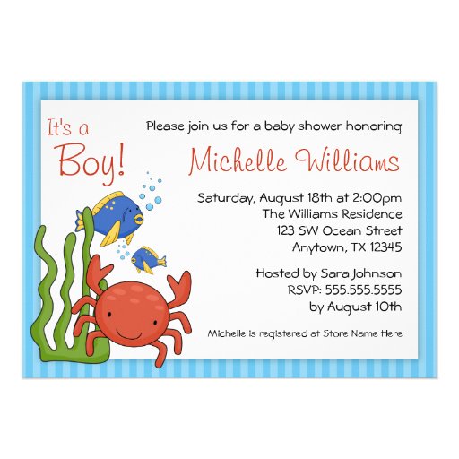 Under the Sea Blue Stripes Boy Baby Shower Personalized Announcements