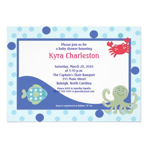 Under the Sea Calypso Ocean Baby Shower 5x7 Custom Invitations