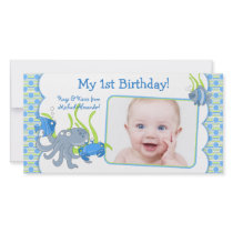 Under the Sea Critters Boy 1st Birthday Photocard Personalized Photo Card