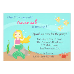 Under the Sea, Cute Mermaid Girl Birthday Party Invitations