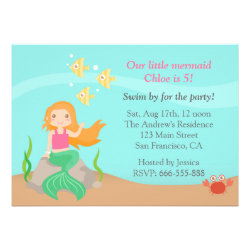Under the Sea, Cute Mermaid Girl Birthday Party Personalized Invite