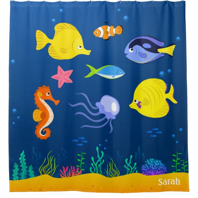 Under the Sea Jellyfish Seahorse Starfish Seaweed Shower Curtain