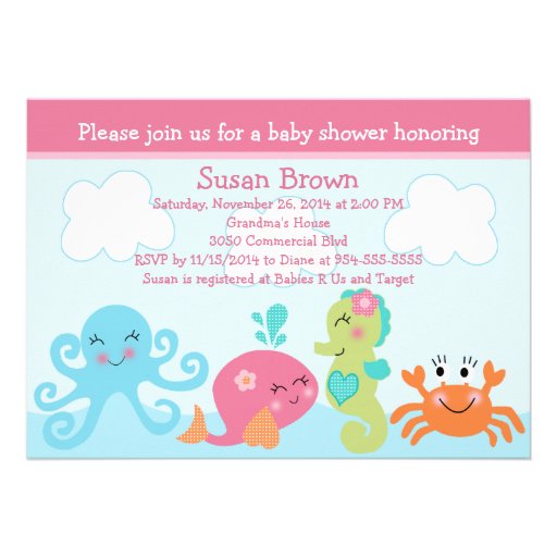 Under the Sea life/Girl Baby Shower Invitation