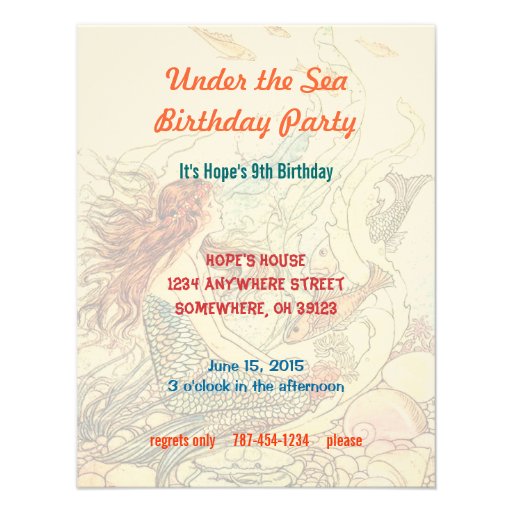 Under the Sea Mermaid Birthday Party Custom Invite