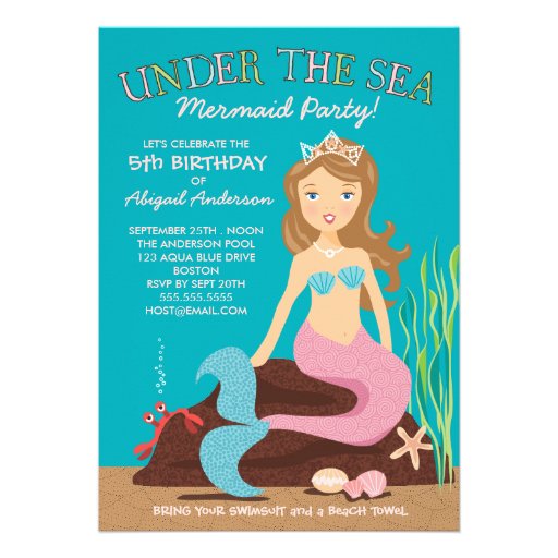 Under the Sea Mermaid Birthday Party Invitation (front side)