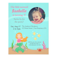 Under the Sea,Mermaid Girl Birthday Party Photo Announcement