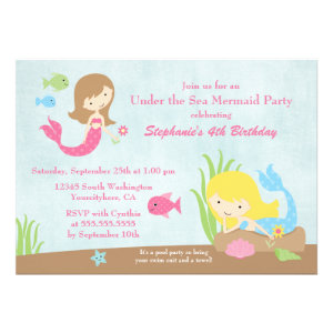 Under the sea mermaid girl's birthday party invite