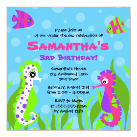 Under the Sea Ocean Themed Kids Birthday Party 5.25x5.25 Square Paper Invitation Card