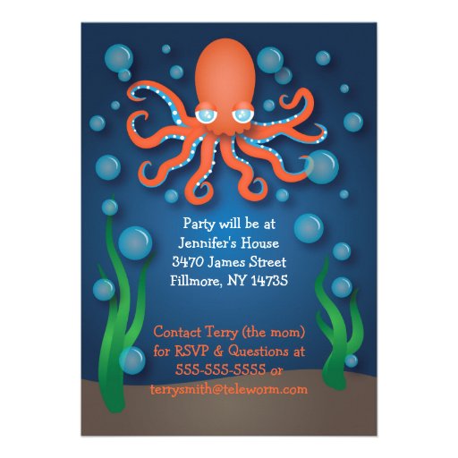 Under the Sea Orange Octopus Birthday Invitations