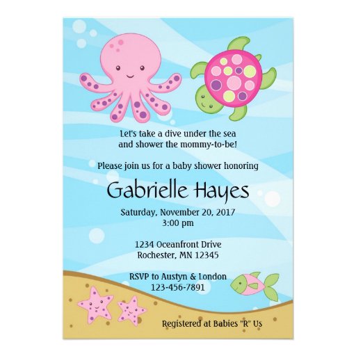 Under the Sea Pink Baby Shower Invitations