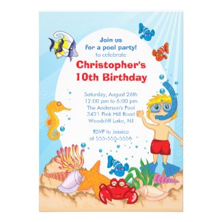 Under the Sea Pool Party Birthday Invitation boy