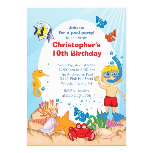 Under the Sea Pool Party Birthday Invitation boy (front side)