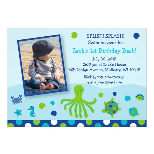 Under the Sea Pool Party Birthday Invitations (front side)