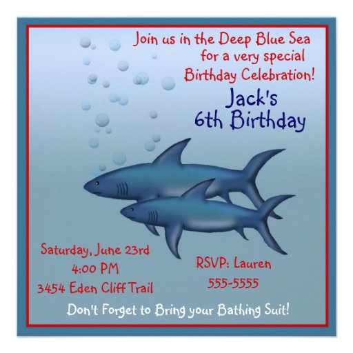 Under The Sea Shark Birthday Invitations
