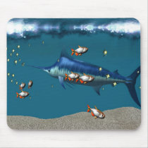 animal, background, beautiful, blue, coral, concept, conceptual, escape, exploration, fish, flee, flying, free, freedom, glass, isolated, liquid, lonely, motion, move, splash, splashing, spring, swim, tropical, underwater, water, sailfish, ocean, sea, creature, marlin, hunt, reef, billfish, reefs, Mouse pad with custom graphic design