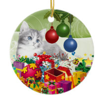 Under the Tree Cat Artwork Christmas Ornaments