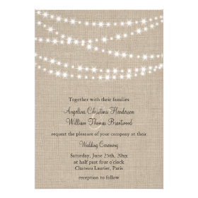 Under Twinkle Lights on Burlap Wedding Invitation Invitation