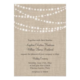 Under Twinkle Lights on Burlap Wedding Invitation