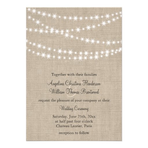 Under Twinkle Lights on Burlap Wedding Invitation