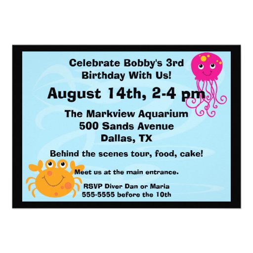 Undersea Creatures 5x7 Custom Birthday Invitation