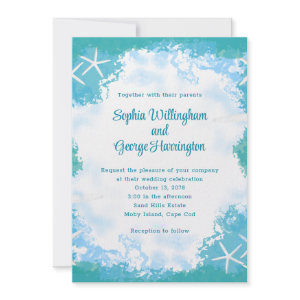 Undersea Stars Tropical 5x7 Wedding Invitation invitation